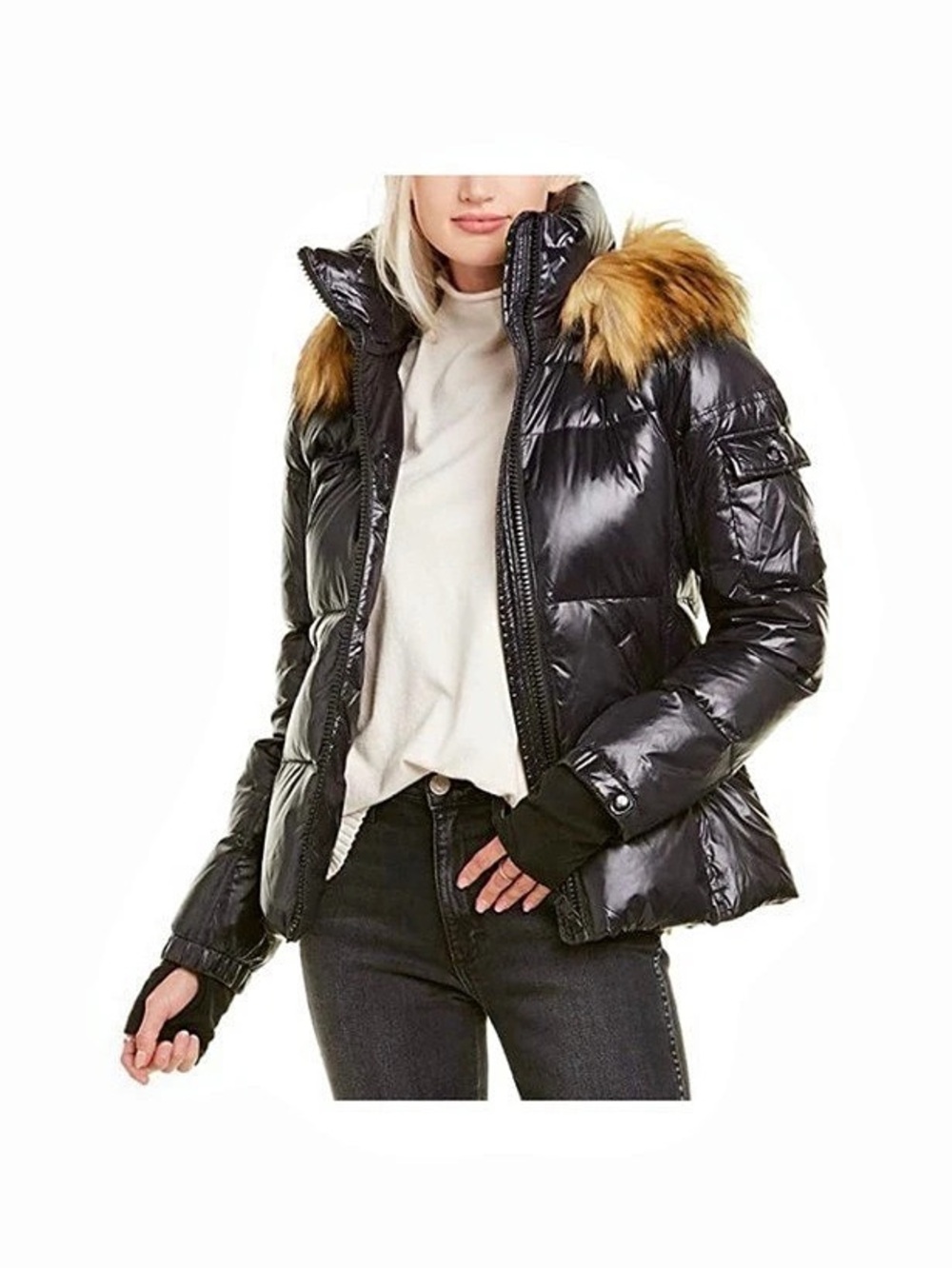 S13 Women's Down Feather Black Puffer Jacket Size Medium Like New